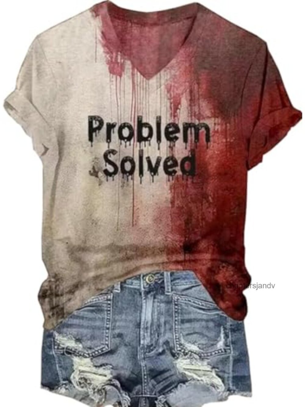 Womens Halloween I'm Fine Bloody Graphic T-Shirt Short Sleeve V-Neck Tee